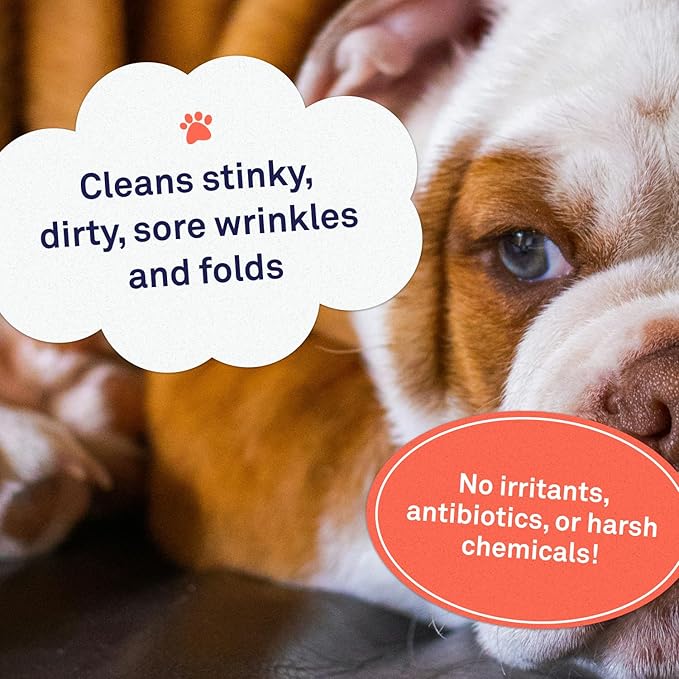 Petpost | Bulldog Wrinkle Wipes for Dogs - Cleans and Soothes Pug Wrinkles and Folds - Ultra Soft Cotton Pads in Coconut Oil Solution 100 ct.