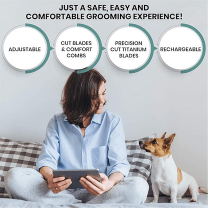 Professional Dog Grooming Kit - Cordless Low Noise Dog Clippers for Grooming Thick Coats - All Pet Safe Cat Hair Trimmer - Pet Grooming Kit Includes Dog Hair Clippers, Nail Trimmer & Shears