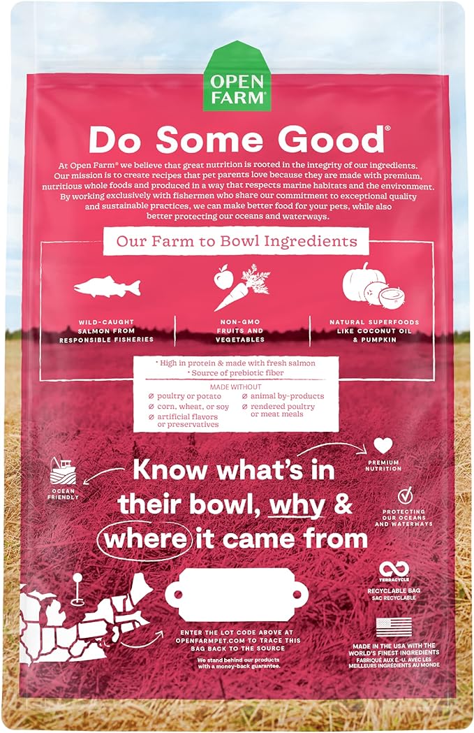 Open Farm Wild-Caught Salmon Grain-Free Dry Dog Food, Fresh Pacific Salmon Recipe with Non-GMO Superfoods and No Artificial Flavors or Preservatives, 4 lbs