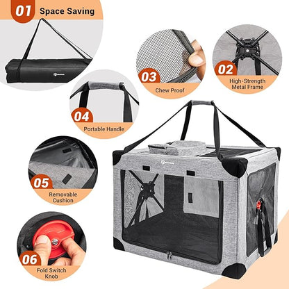 MIU COLOR Collaspsible Quick Set-up Dog Crate-37inch Portable Travel for Medium Dog,3-Door & Durable Mesh Windows and Soft mat,Indoor & Outdoor,Travel