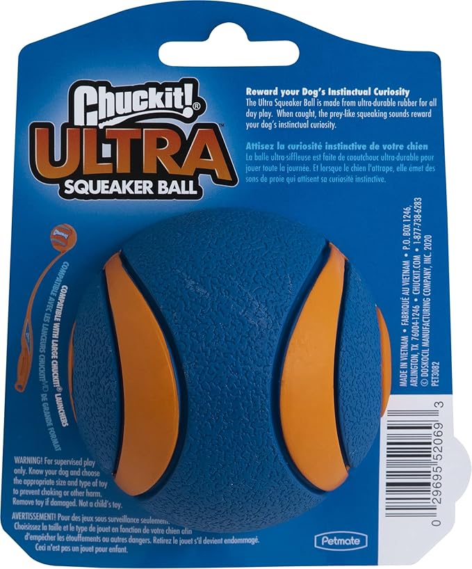 Chuckit Ultra Squeaker Ball Dog Toy, Large (3 Inch) 1 Pack, for Large Breeds