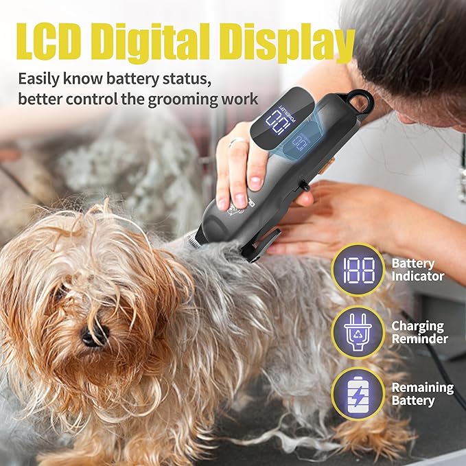 Dog Clippers for Grooming,Dog Grooming Kit for Heavy Thick Hair&Coats/Low Noise Rechargeable Cordless Pet Shaver with Paw Trimmer Nail Grinder/Dog Hair Trimmer for Small & Large Dogs Cats