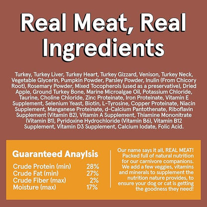 Real Meat Air Dried Dog Food w/Real Turkey & Venison - 10lb Bag of Grain-Free Real Meat Dog Food Sourced from Free-Range Turkey & Deer - All-Natural, & High-Protein Turkey and Venison