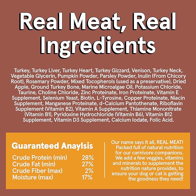 Real Meat Air Dried Dog Food w/Real Turkey & Venison - 10lb Bag of Grain-Free Real Meat Dog Food Sourced from Free-Range Turkey & Deer - All-Natural, & High-Protein Turkey and Venison