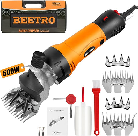 BEETRO 500W Electric Professional Sheep Shears, 6 Speeds Sheep Clippers, with Extra Two Sets of Blades