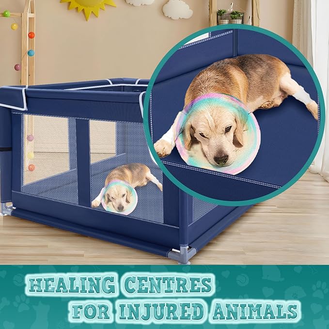 42x42x25.6 Inch Puppy Playpen with Cover, Dog Playpen for Puppies or Small Dogs, Dog Fence Pet Playpen for Indoor & Outdoor, Sturdy Safety Dog Pen with Thickened Fabric, High-Strength Nylon Wire Mesh