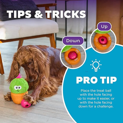 Outward Hound Nina Ottosson Snack Palz Interactive Plush Dog Puzzle with Treat Ball, Dog Enrichment Toys, Stuffable Dog Toy, Plush, Cactus, Green