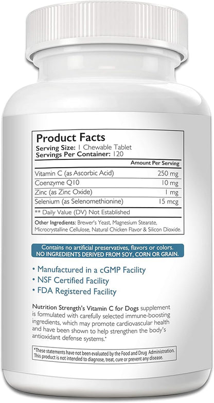 Vitamin C for Dogs to Support Cardiovascular Health, Help Strengthen The Immune System, Boost Free Radical Defenses and Sustain Collagen Synthesis, 120 Chewable Tablets