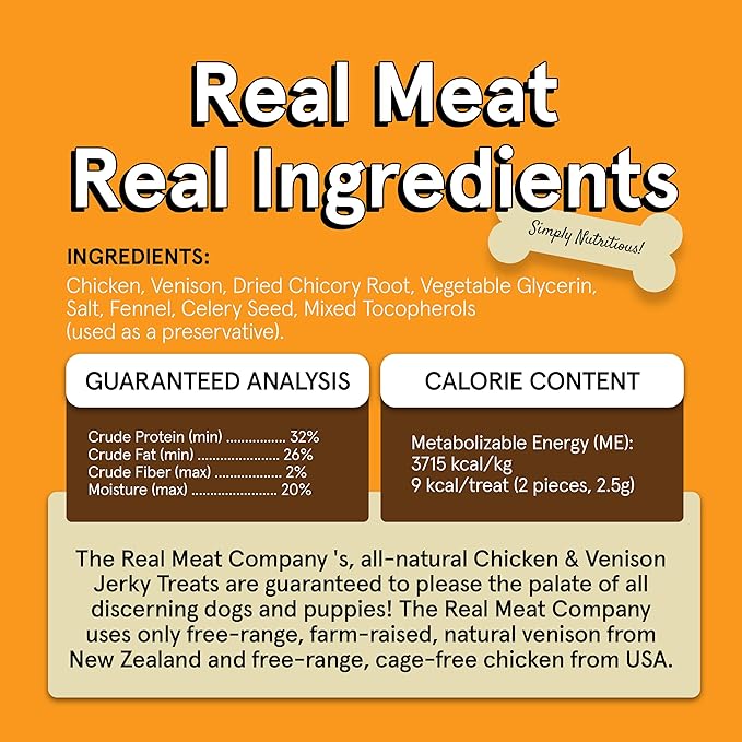 Real Meat Dog Treats - Two 12oz Bag of Bite-Sized Air-Dried Venison & Chicken Jerky for Dogs - Grain-Free Jerky Dog Treats with 95% Human-Grade, Free-Range Venison & Chicken - All-Natural Dog Treats