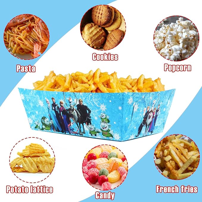 40 Pcs Frozen Party Decorations, Frozen Paper Food Trays, Frozen Party Decorations Party Favors Food Serving Tray Paper Food Boats for Frozen Birthday Party Supplies