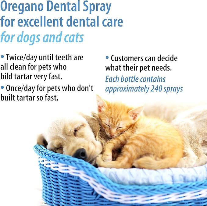Teliapets Oregano Dental Care Spray for Pet's Teeth & Gums - Natural Dog's & Cat's Teeth Cleanser - Bad Breath, Plaque, Periodontitis & Gingivitis Fighter -Quick & Simple Oral Relief - 30ml / 1oz