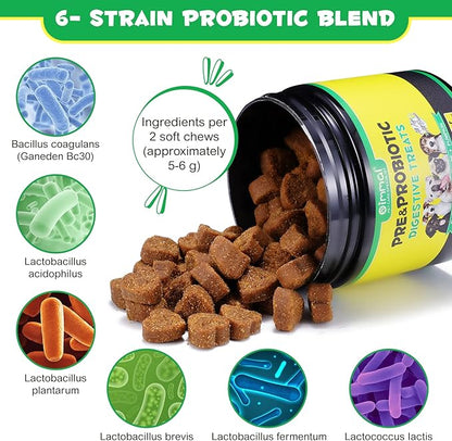 Probiotics for Dogs Digestive Health, Digestive Probiotic Soft Chews for Dogs, Dog Probiotics and Digestive Enzymes, 120 Dog Probiotics Chews Omega-3 & 6, Vitamin, Improve Digestion, Immunity