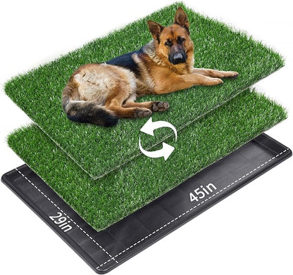 LOOBANI 45in x29in Large Dog Grass Porch Potty Tray, 2 Packs Replacement Artificial Grass Puppy Training Pads, Quickly Absorbency Portable Dog Patio Potty for Balcony Apartment Use