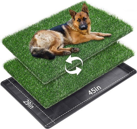 LOOBANI 45in x29in Large Dog Grass Porch Potty Tray, 2 Packs Replacement Artificial Grass Puppy Training Pads, Quickly Absorbency Portable Dog Patio Potty for Balcony Apartment Use