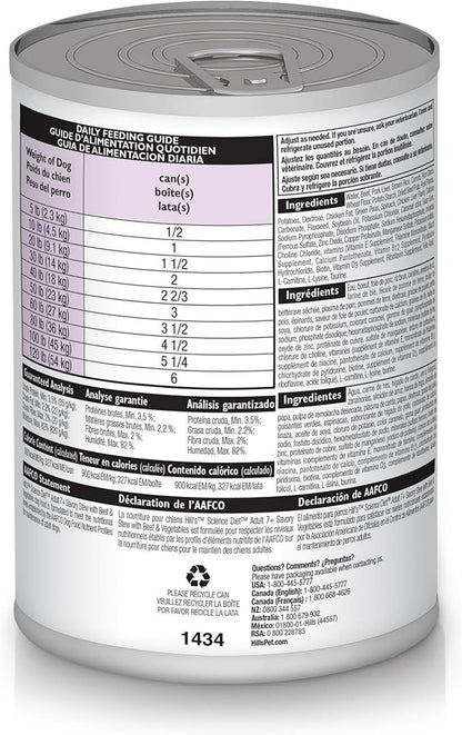 Hill's Science Diet Adult 7+, Senior Adult 7+ Premium Nutrition, Wet Dog Food, Beef & Vegetables Stew, 12.8 oz Can, Case of 12