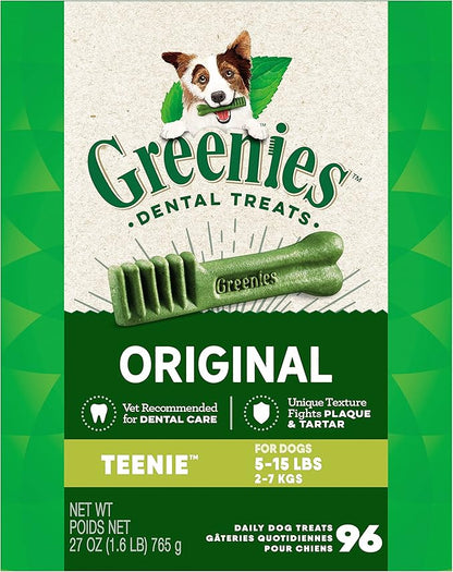 Greenies Original Teenie Natural Dental Care Dog Treats, 27 oz. Pack (96 Treats)