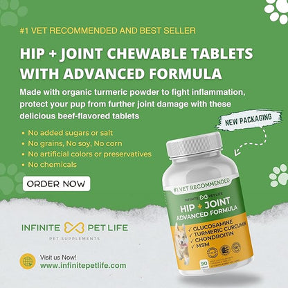 Advanced Hip & Joint Formula - 90 Mobility & Pain Relief Dog Chews - Glucosamine, Chondroitin, MSM, & Turmeric for Superior Joint Health