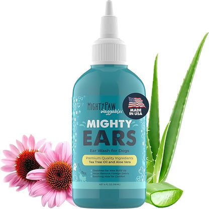 Mighty Paw Waggables Dog Ear Wash (Made in USA) | Dog Ear Cleaner Solution. Dog Ear Wash Cleaner Aloe Vera Dog Ear Drops. Liquid Ear Cleaner for Dogs. For Itchy Ears, Yeast & Healthy Ear Canals (4 oz)