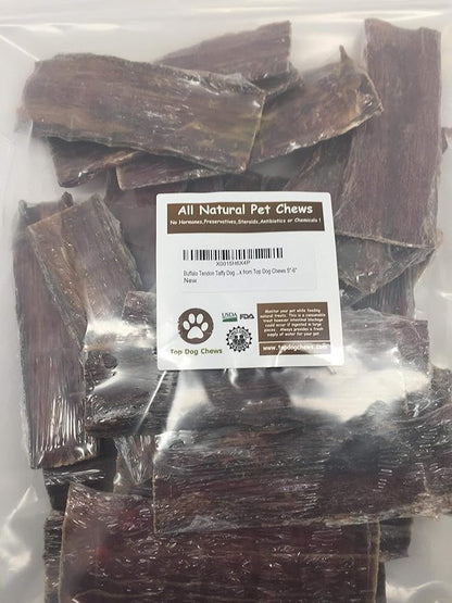 Top Dog Chews - 5" - 6" Buffalo Beef Tendon Taffy, 30 Pack, Beef Jerky Dental Treats for Dogs - Organically Sourced, Single Ingredient Dog Treat, for Small, Medium, or Large Dogs