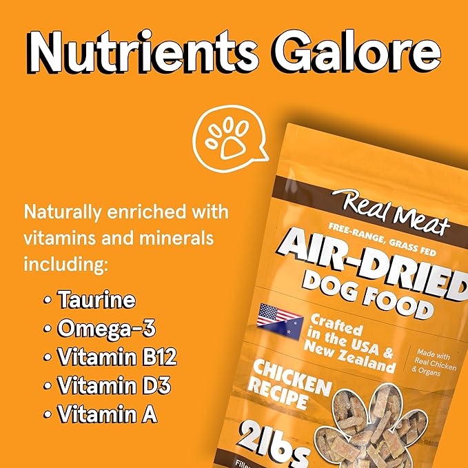 Real Meat Air Dried Dog Food w/Real USA Chicken - 2lb Bag of Grain-Free Real Meat Dog Food Sourced from Free-Range, Cage-Free Chicken - Digestible, All Natural, High Protein Chicken