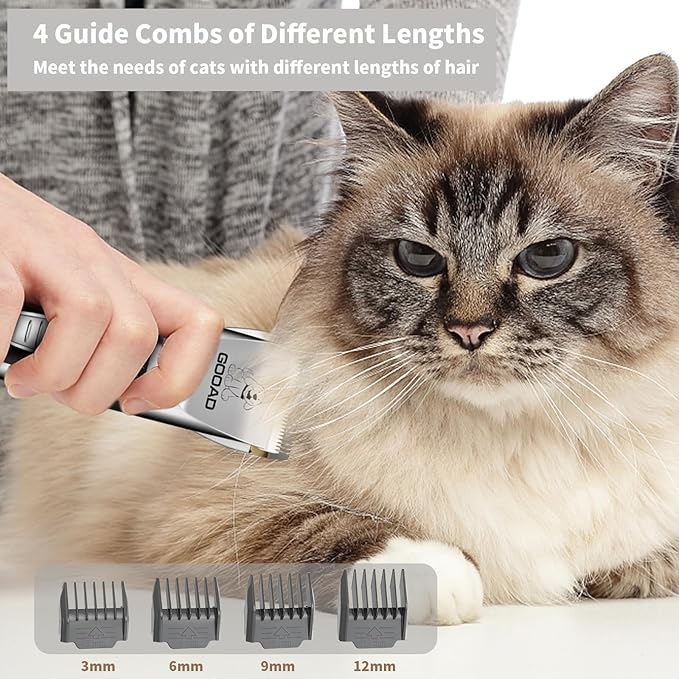 Cat Clippers for Matted Hair, Cat Grooming Kit, Cordless Cat Shaver for Long Hair, Low Noise Paw Trimmer, Cat Hair Trimmer for Grooming,Quiet Pet Hair Clippers Tools for Cats Dogs (Sliver)