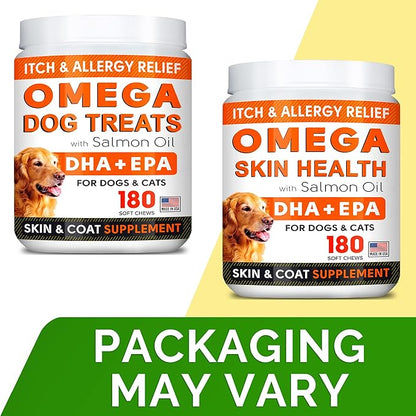 StrellaLab Omega 3 for Dogs - (360Ct) Fish Oil Treats - Allergy & Itch Relief Skin&Coat Supplement - Dry Itchy Skin, Shedding, Hot Spots Treatment, Anti Itch - Pet Salmon Oil Chews - Chicken Flavor