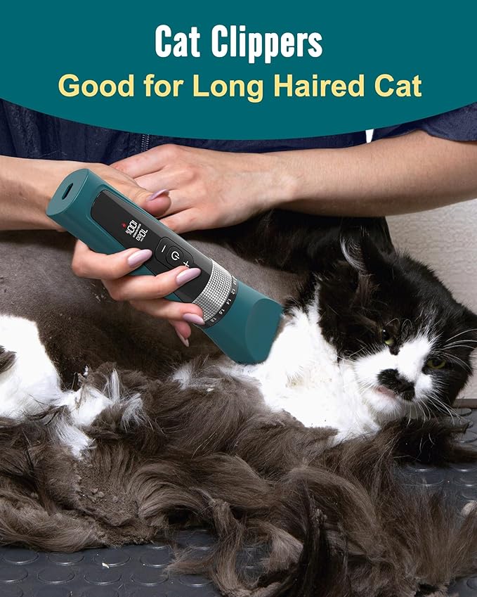 oneisall Cat Grooming Clippers for Matted Long Hair, 5-Speed Cat Grooming Kit Cordless Low Noise Pet Hair Clipper Trimmer Shaver for Dogs Cats Animals (green)
