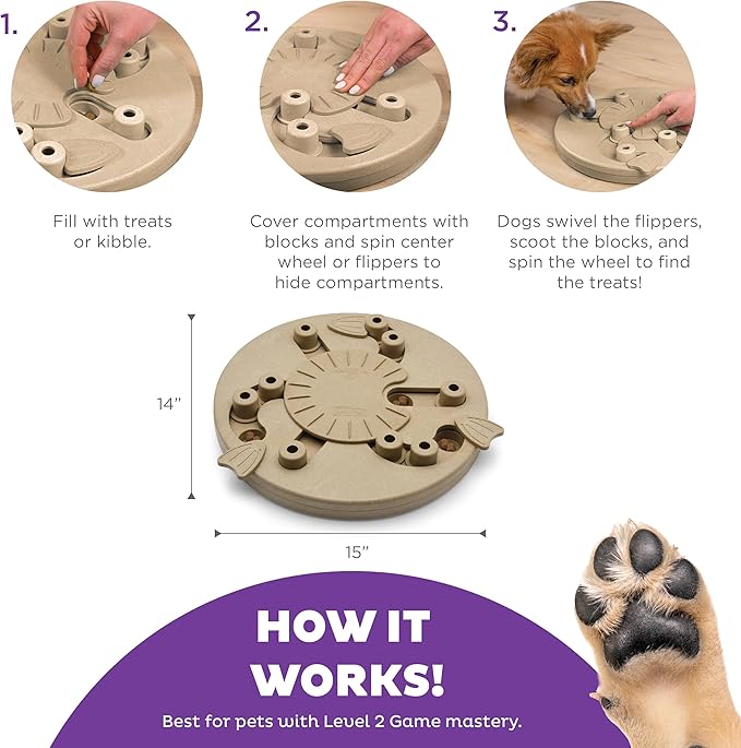 Outward Hound Nina Ottosson Dog Worker Dog Puzzle Interactive Treat Puzzle Dog Enrichment Dog Toy, Level 3 Advanced, Tan, Composite