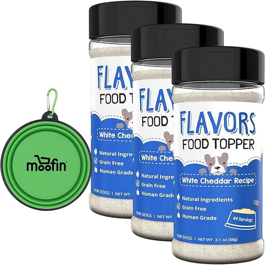 Dog Food Toppers, White Cheddar Grain-Free, Dog Food Flavor Topper Flavorful Meal, Topper for Dog Food, includes Silicon Pet Bowl - Dry Food Topper, [Pack of 3]