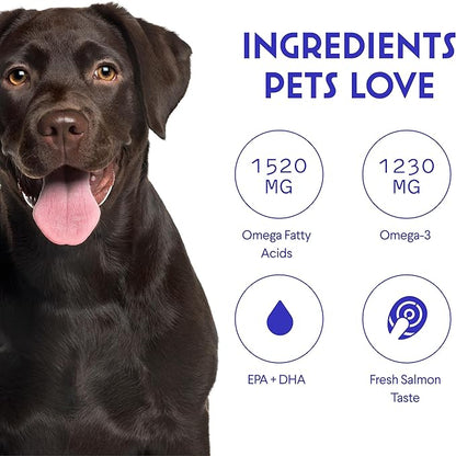Fish Oil For Dogs - Omega 3 For Dogs From Alaskan Salmon, Cod & Krill Oil - EPA DHA Fatty Acids - Less Shedding & Itching - Skin, Joint, Immune & Heart Health - 16 oz Pet Liquid Supplement