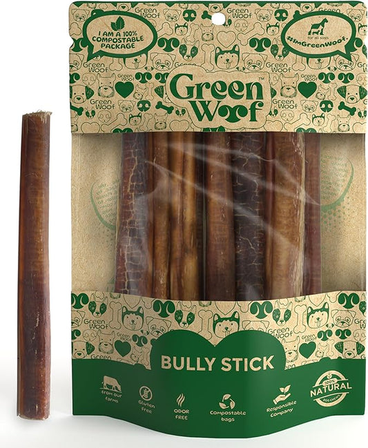 Bully Sticks (6 Inch), Easily Digestible 100% Pure Beef Treats, Pasture-Raised, Organic, Grain-Free, Durable and Long-Lasting Chews for Medium & Large Dogs (Medium, 10, Count)