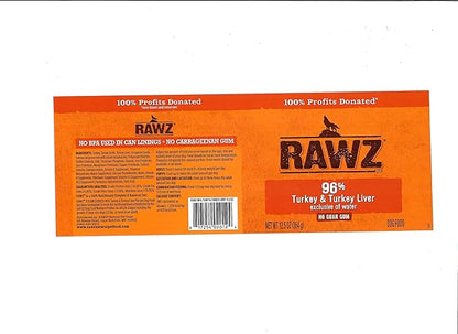 Rawz 96% Meat Canned Wet Food for Dogs 12 Pack/ 12.5 oz. Cans (Turkey/Turkey Liver)