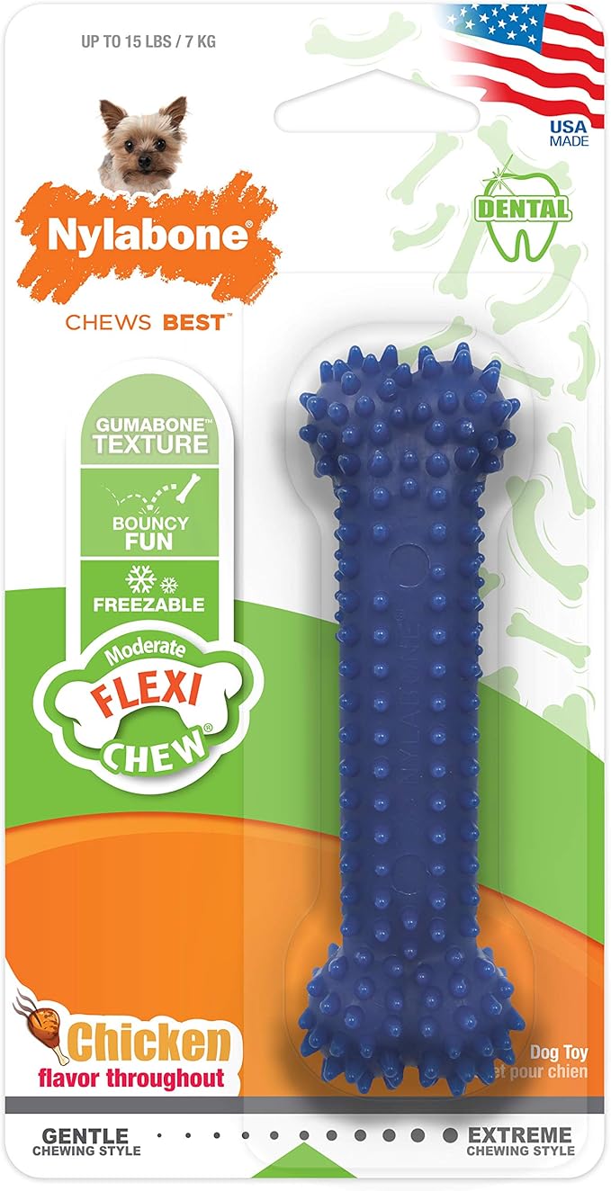 Nylabone Flexi Chew Moderate Textured Dental Chew Toy for Dogs, Chicken Flavor, X-Small/Petite (1 Count)
