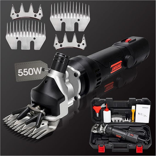 Sheep Shears Electric 550W - Upgraded Sheep Clippers 2 Blades Professional, 6 Speed Heavy Duty Livestock Haircut for Grooming Sheep Goats Large Dog Thick Coats Animals No Lubricant(Black)
