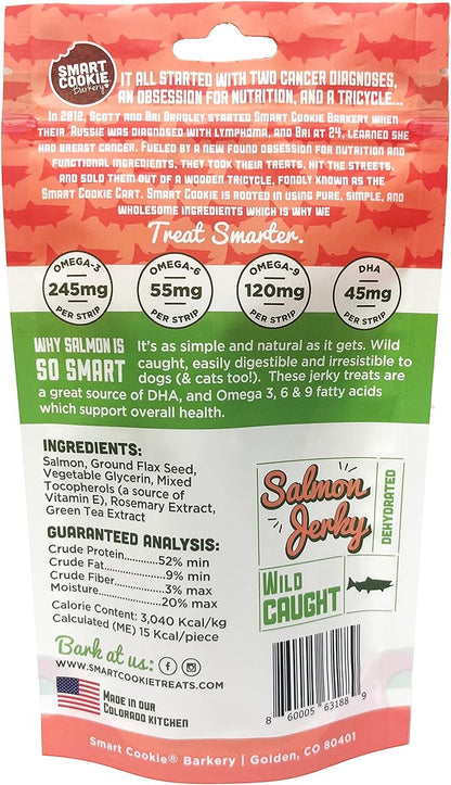 Salmon Jerky Dog Treats - DHA, Omega Strips for Dogs & Puppies with Allergies, Sensitive Stomachs with Wild Caught Alaskan Salmon- Dehydrated, Grain Free, Made in USA - 3oz Bag, Pack of 3