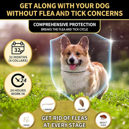4 Pack Flea Collar for Dogs, 32 Months Flea and Tick Prevention for Dogs, Waterproof Dog Flea Collar, Dog Flea and Tick Treatment, Adjustable Flea and Tick Collar for Dogs Puppy-Black