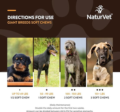 NaturVet Giant Breeds Supplement- for Joint Support, Digestion, Skin, Coat Care- Dog Multivitamins with Minerals, Omega-3, PlaqueOff- Wheat-Free Vitamins for Dogs- Giant Breeds- 50 Soft Chews