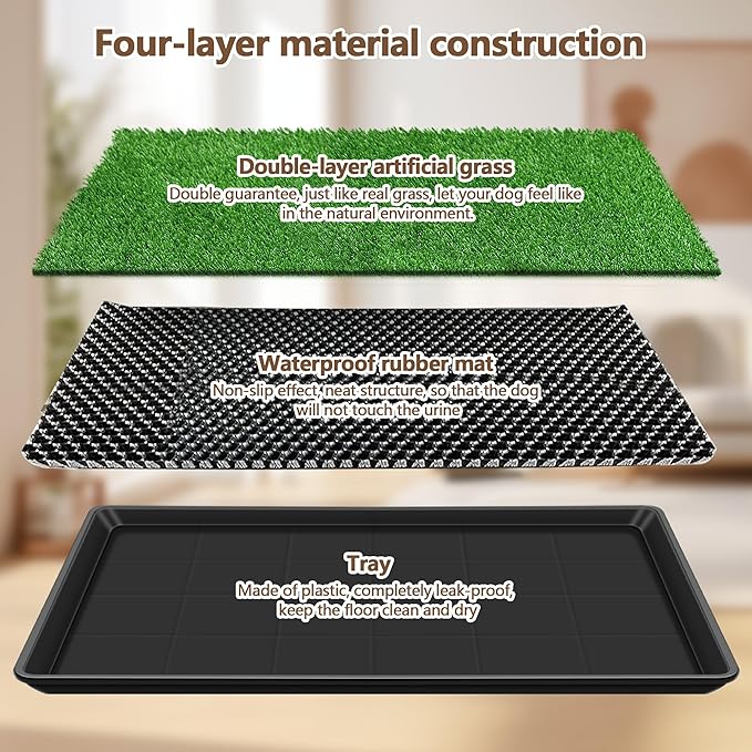 Dog Grass Pad with Tray, Dog Potty Grass for Puppy Training, Artificial Fake Grass for Dogs to Pee on Indoor Outdoor
