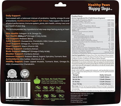 All-in-1 Multivitamin Dog Vitamins and Supplements | Soft Chews with Probiotics, Turmeric, Glucosamine, Omega Fish Oil, Digestive Enzymes for Hip and Joint Support, Skin and Coat Health