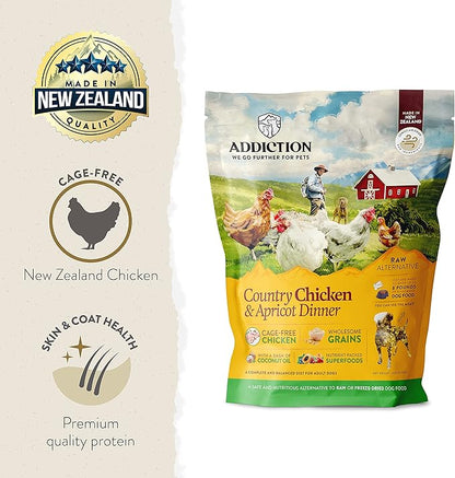 Addiction Country Chicken & Apricot Raw Alternative Dog Food - Gently Air-Dried Complete Meal or Dog Food Topper for Digestive and Skin and Coat Health, 2 lb