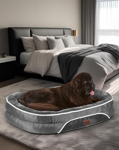 Orthopedic Dog Bed for Extra Extra Large Dogs, Dog Couch Design with Egg Foam Support, Removable, Machine Washable Plush Cover and Non-Slip Bottom with Four Sided Bolster Cushion (Gray)