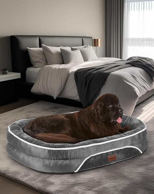 Orthopedic Dog Bed for Extra Extra Large Dogs, Dog Couch Design with Egg Foam Support, Removable, Machine Washable Plush Cover and Non-Slip Bottom with Four Sided Bolster Cushion (Gray)