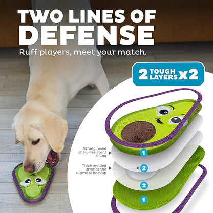 Outward Hound Tough Skinz Durable Squeaky Dog Toy with Two Tough Layers, Avocado, Green, Medium