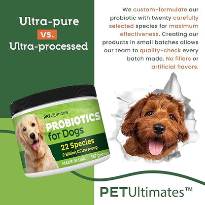 Pet Ultimates Probiotics for Dogs – 22-Species Dog Probiotics for Dog Digestive Support & Dog Antibiotics Recovery – Skin and Coat Supplement for Dogs Enhances Vitality – Dog Health Supplies (137 gr)