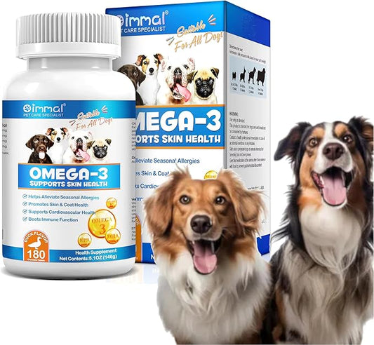 Omega 3 Fish Oil for Dogs - 180 Count Tablet Treats – Helps Shedding, Skin Allergy, Itch and Dry Skin Relief, Hot Spots - Joint Health - Skin and Coat Supplement - Salmon Oil - Duck Flavor