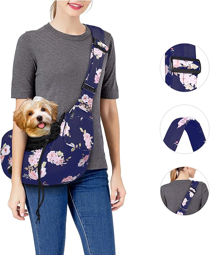 MOSISO Dog Cat Sling Carrier, Pet Dog Carrier Camellia Tote Bag Hands Free Adjustable Padded Strap Breathable Polyester Soft Carrying Travel Shoulder Bag with Front Pocket for Small Dog Cat, Blue