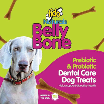 Belly Bones for Dogs, 8 Yogurt Flavor Medium Dog Dental Treats (Made in USA) - 8 Count Dog Treats for Medium Dogs - Plaque and Tartar Control for Fresh Breath, Digestive Health Support