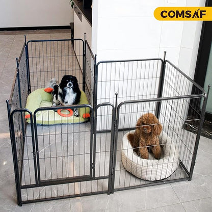 ComSaf Dog Playpen, 32" Height 8 Panels Metal Dog Fence with One Easy-Carry Straps, Playpen Pet Fence for Large/Medium/Small Dogs, Portable Dog Pen for Outdoor, Indoor, RV, Camping, Yard