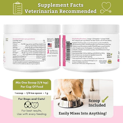 Wholistic Pet Organics: Dog Probiotics and Digestive Enzymes Powder - 2 oz - Dog Digestive Support Supplement Prevents Upset Stomach - Gut Health Digest All Probiotics for Dogs and Cats