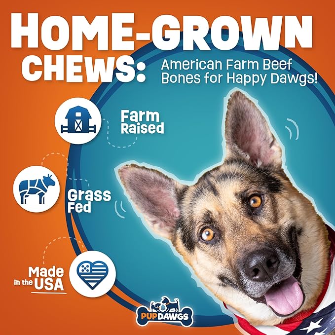 Dog Bones for Aggressive Chewers | 7-8" Hickory Smoked Flavor Beef Shank Bones | Dog Bones for Medium Dog | All Natural Dog Bone Treats Made in The USA - Individually Wrapped (3 Piece Pack)